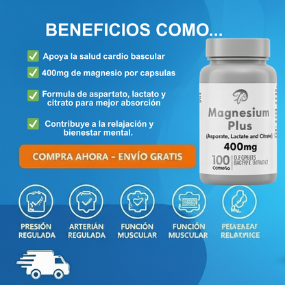 MAGNESIUM PLUS - 400mg | 100 cápsulas💊